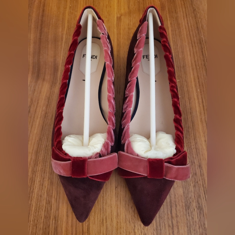 $700 New in Box 100% Authentic Women's Fendi Ballerina Flats Suede Red/Pink - Picture 5 of 11